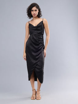 ANVI Be Yourself - Women Solid Black Sleeveless Cowl Neck Sheath Dress