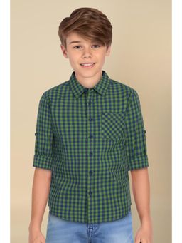 Allen Solly - Boys Green Slim Fit Checks Casual Shirt