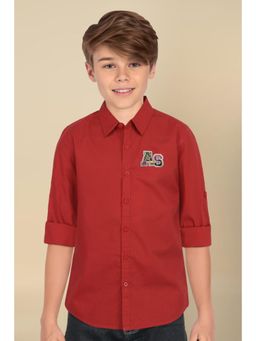 Allen Solly - Boys Red Slim Fit Solid Casual Shirt
