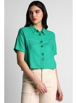 Allen Solly - Women Green Solid Short Sleeves Shirt