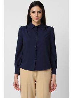 Van Heusen - Women Navy Blue Solid Long Sleeves Formal Shirt