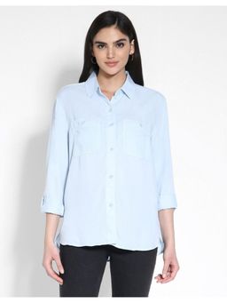 American Eagle - Women Blue Long Sleeve Button Up Shirt