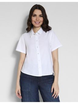 American Eagle - Women White Short Sleeve Button Up Shirt