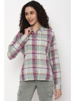 American Eagle - Women Green Long Sleeve Plaid Button Up Shirt