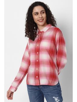 American Eagle - Women Red Long Sleeve Plaid Button Up Shirt