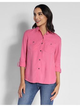 American Eagle - Women Pink Long Sleeve Button Up Shirt