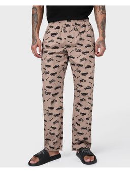 Bewakoof - Mens Warm Taupe Brown All Over Printed Pyjama