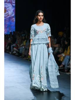 Kaveri - Rosette Blue Lehenga and Top with Dupatta