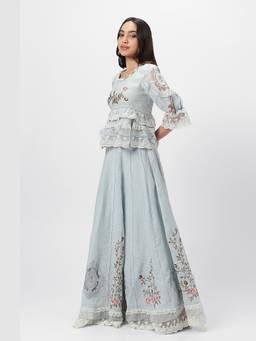 Kaveri - Rosette Blue Lehenga and Top