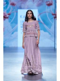 Kaveri - Rosette Purple Lehenga and Top with Dupatta