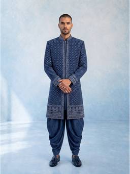 Bubber Couture - Trellis Navy Blue Embroidered Sherwani
