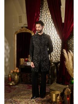 CONTRAST BY PARTH - Phantom Black Sherwani with Kurta and Trousers