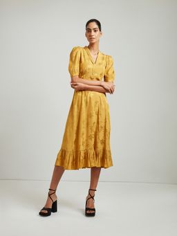 Cover Story - Mustard Naomi Skater Midi Dress