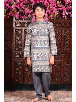 THE PONY & PEONY CO. - Sameer A Grey Gold Kurta Pyjama Set For Boys (Set of 2)