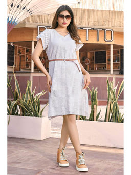 Curvy Lane - Plus Size V-Neck Off White Summer Wear A Line Dress (Set of 2)