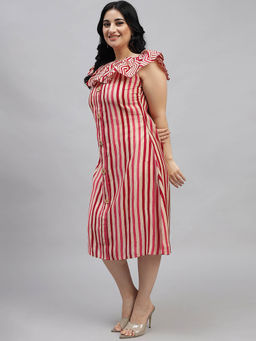 Curvy Lane - Plus Size Striped A-Line Midi Dress