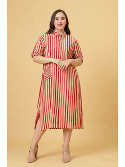 Curvy Lane - Plus Size Striped A Line Midi Dress