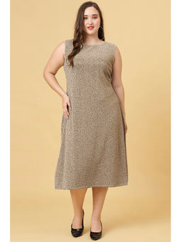 Curvy Lane - Plus Size Gold Party Wear Shimmer Long Dress for Women