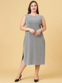 Curvy Lane - Plus Size Grey Party Wear Shimmer Long Dress for Women