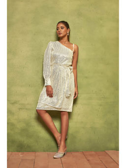 Curvy Lane - Plus Size Pear White Sequin One-Shoulder A-Line Dress