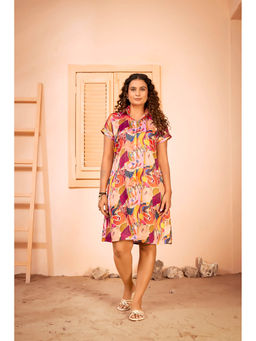 Curvy Lane - Plus Size Versatile Multicolour Printed Summer Shirt Dress