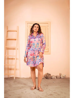 Curvy Lane - Plus Size Floral Printed Summer Shirt Dress
