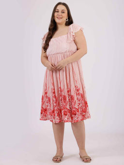 Curvy Lane - Plus Size Floral Printed Straight Dress (Set of 2)