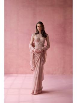 Old Marigold - April Pink Silk Embellished Saree with Corset
