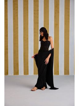 Old Marigold - Sippin’ Black Lycra Embroidered Saree with Corset