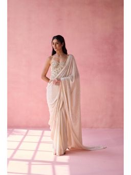 Old Marigold - Whimsy Beige Chiffon Embellished Saree with Corset