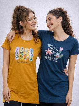 Vero Amore - Women Multi-Color Floral Cotton Blend T-Shirt (Pack of 2)