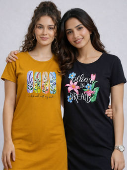 Vero Amore - Women Multi-Color Floral Cotton Blend T-Shirt (Pack of 2)