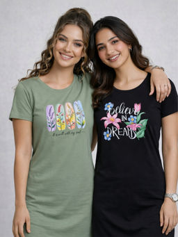 Vero Amore - Women Multi-Color Floral Cotton Blend T-Shirt (Pack of 2)