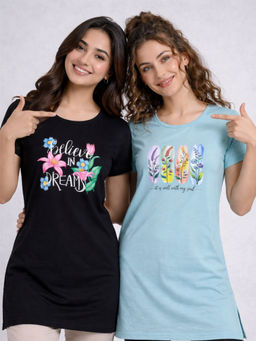 Vero Amore - Women Multi-Color Floral Cotton Blend T-Shirt (Pack of 2)