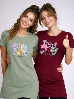 Vero Amore - Women Multi-Color Floral Cotton Blend T-Shirt (Pack of 2)