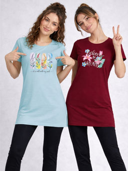 Vero Amore - Women Multi-Color Floral Cotton Blend T-Shirt (Pack of 2)
