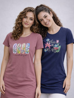 Vero Amore - Women Multi-Color Floral Cotton Blend T-Shirt (Pack of 2)