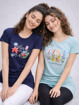 Vero Amore - Women Multi-Color Floral Cotton Blend T-Shirt (Pack of 2)