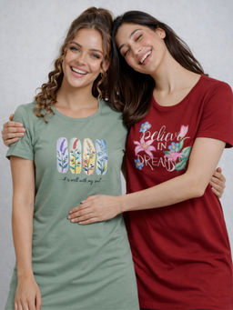 Vero Amore - Women Multi-Color Floral Cotton Blend T-Shirt (Pack of 2)