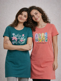 Vero Amore - Women Multi-Color Floral Cotton Blend T-Shirt (Pack of 2)