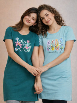 Vero Amore - Women Multi-Color Floral Cotton Blend T-Shirt (Pack of 2)