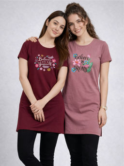 Vero Amore - Women Multi-Color Floral Cotton Blend T-Shirt (Pack of 2)