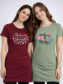 Vero Amore - Women Multi-Color Floral Cotton Blend T-Shirt (Pack of 2)