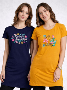 Vero Amore - Women Multi-Color Floral Cotton Blend T-Shirt (Pack of 2)