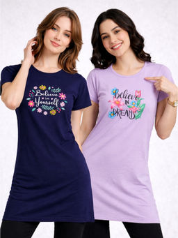 Vero Amore - Women Multi-Color Floral Cotton Blend T-Shirt (Pack of 2)