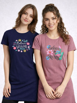 Vero Amore - Women Multi-Color Floral Cotton Blend T-Shirt (Pack of 2)