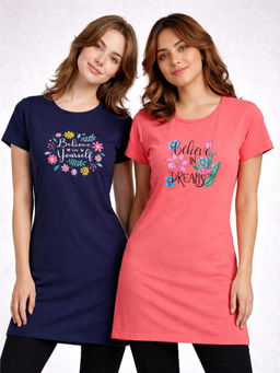 Vero Amore - Women Multi-Color Floral Cotton Blend T-Shirt (Pack of 2)