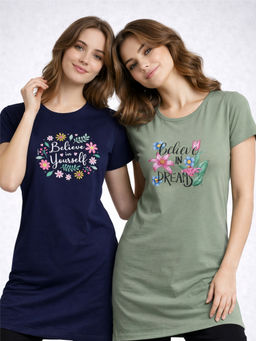 Vero Amore - Women Multi-Color Floral Cotton Blend T-Shirt (Pack of 2)