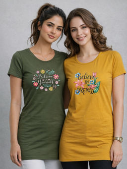 Vero Amore - Women Multi-Color Floral Cotton Blend T-Shirt (Pack of 2)