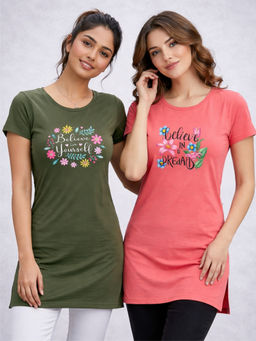 Vero Amore - Women Multi-Color Floral Cotton Blend T-Shirt (Pack of 2)